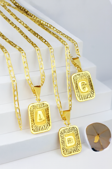 Gold Plated Initial Letter Pendant Necklace – Stainless Steel Figaro Chain