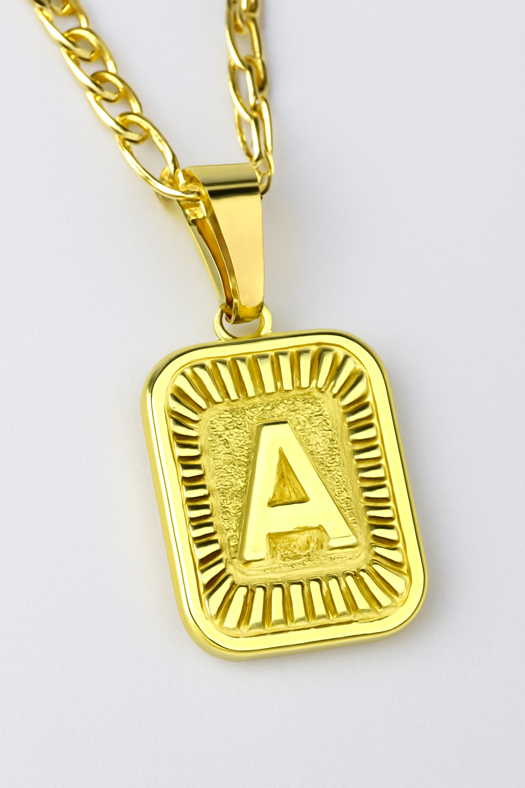 Gold Plated Initial Letter Pendant Necklace – Stainless Steel Figaro Chain
