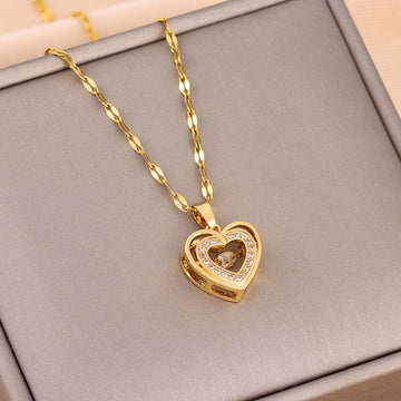 Double-Layer Love Necklace with Rhinestones – Elegant Titanium Steel Pendant Fashion Jewelry for Women